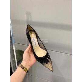 Jimmy Choo Elegant Lace Pointed High Heels For Women Black