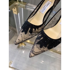 Jimmy Choo Elegant Lace Pointed High Heels For Women Black