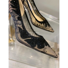 Jimmy Choo Elegant Lace Pointed High Heels For Women Black