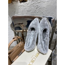Jimmy Choo Winter Soft Lamb Wool Slippers For Women Gray