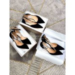 Jimmy Choo Black Suede Crystal Chain Pointed Shoes For Women 