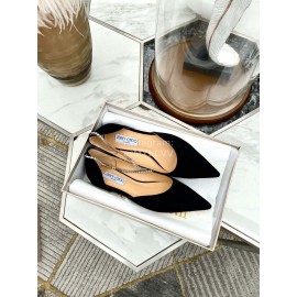 Jimmy Choo Black Suede Crystal Chain Pointed Shoes For Women 