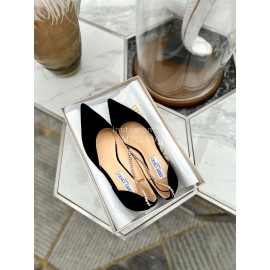 Jimmy Choo Black Suede Crystal Chain Pointed Shoes For Women 