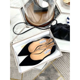 Jimmy Choo Black Suede Crystal Chain Pointed Shoes For Women 