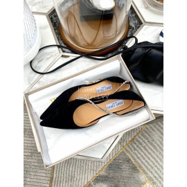 Jimmy Choo Black Suede Crystal Chain Pointed Shoes For Women 