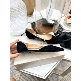 Jimmy Choo Black Suede Crystal Chain Pointed Shoes For Women 