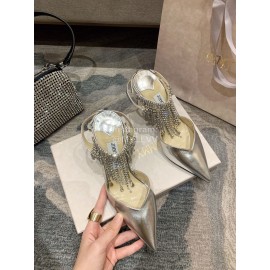 Jimmy Choo Elegant Leather Crystal Chain Pointed High Heel Sandals For Women 