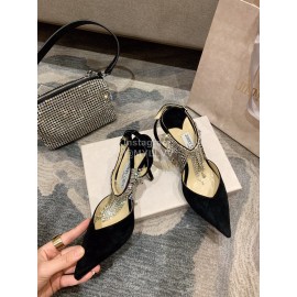 Jimmy Choo Black Suede Crystal Chain Pointed High Heel Sandals For Women 