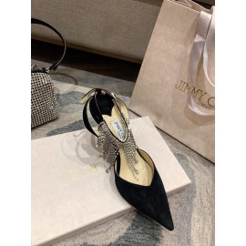 Jimmy Choo Black Suede Crystal Chain Pointed High Heel Sandals For Women 