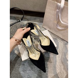 Jimmy Choo Black Suede Crystal Chain Pointed High Heel Sandals For Women 