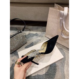 Jimmy Choo Black Suede Crystal Chain Pointed High Heel Sandals For Women 