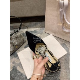 Jimmy Choo Black Suede Crystal Chain Pointed High Heel Sandals For Women 