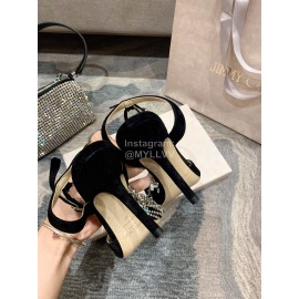 Jimmy Choo Black Suede Crystal Chain Pointed High Heel Sandals For Women 