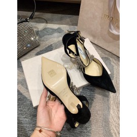 Jimmy Choo Black Suede Crystal Chain Pointed High Heel Sandals For Women 