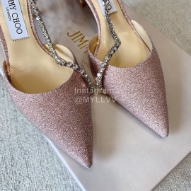 Jimmy Choo Elegant Pink Leather Crystal Chain Pointed High Heel Sandals For Women 