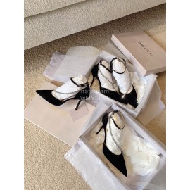 Jimmy Choo New Black Suede Crystal Chain Pointed Shoes For Women 