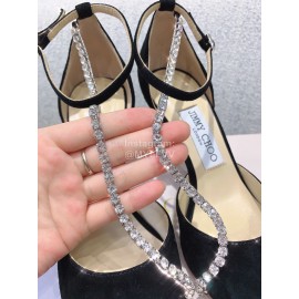 Jimmy Choo New Black Suede Crystal Chain Pointed Shoes For Women 