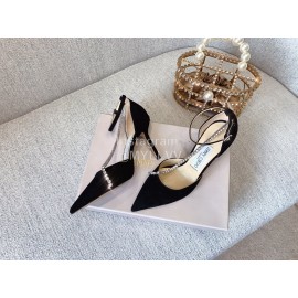 Jimmy Choo New Black Suede Crystal Chain Pointed Shoes For Women 