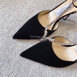 Jimmy Choo New Black Suede Crystal Chain Pointed Shoes For Women 