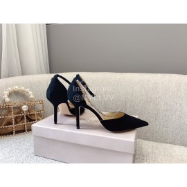 Jimmy Choo New Black Suede Crystal Chain Pointed Shoes For Women 