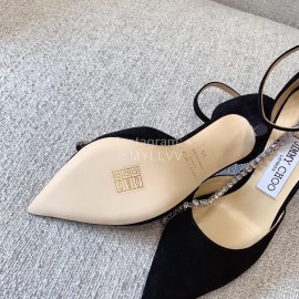 Jimmy Choo New Black Suede Crystal Chain Pointed Shoes For Women 