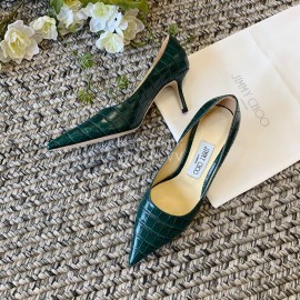 Jimmy Choo Fashion Leather Pointed High Heels For Women Green