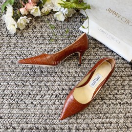 Jimmy Choo Fashion Leather Pointed High Heels For Women Brown