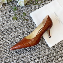 Jimmy Choo Fashion Leather Pointed High Heels For Women Brown
