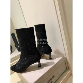 Jimmy Choo Autumn Winter Blingbling Knitted High Heel Boots For Women Black