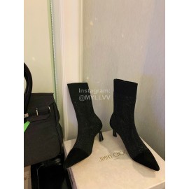Jimmy Choo Autumn Winter Blingbling Knitted High Heel Boots For Women Black