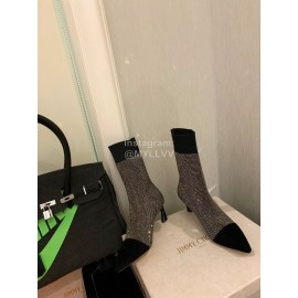 Jimmy Choo Autumn Winter Blingbling Knitted High Heel Boots For Women Silver