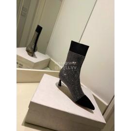 Jimmy Choo Autumn Winter Blingbling Knitted High Heel Boots For Women Silver