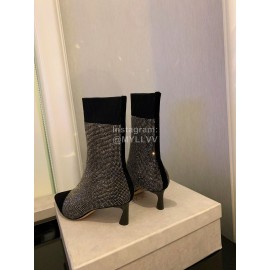 Jimmy Choo Autumn Winter Blingbling Knitted High Heel Boots For Women Silver