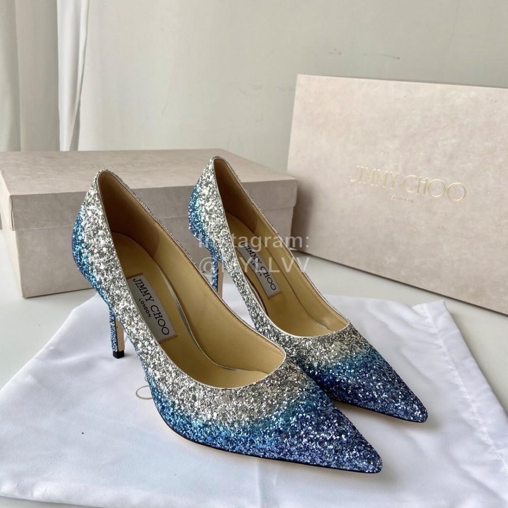Jimmy Choo Fashion Blingbling Pointed High Heels For Women Blue