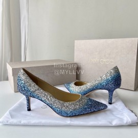 Jimmy Choo Fashion Blue Blingbling Pointed High Heels For Women 