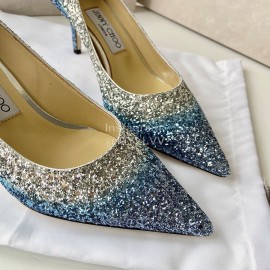 Jimmy Choo Fashion Blue Blingbling Pointed High Heels For Women 