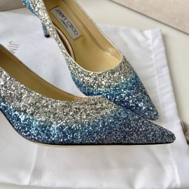 Jimmy Choo Fashion Blue Blingbling Pointed High Heels For Women 