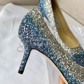 Jimmy Choo Fashion Blue Blingbling Pointed High Heels For Women 