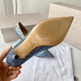 Jimmy Choo Fashion Blue Blingbling Pointed High Heels For Women 