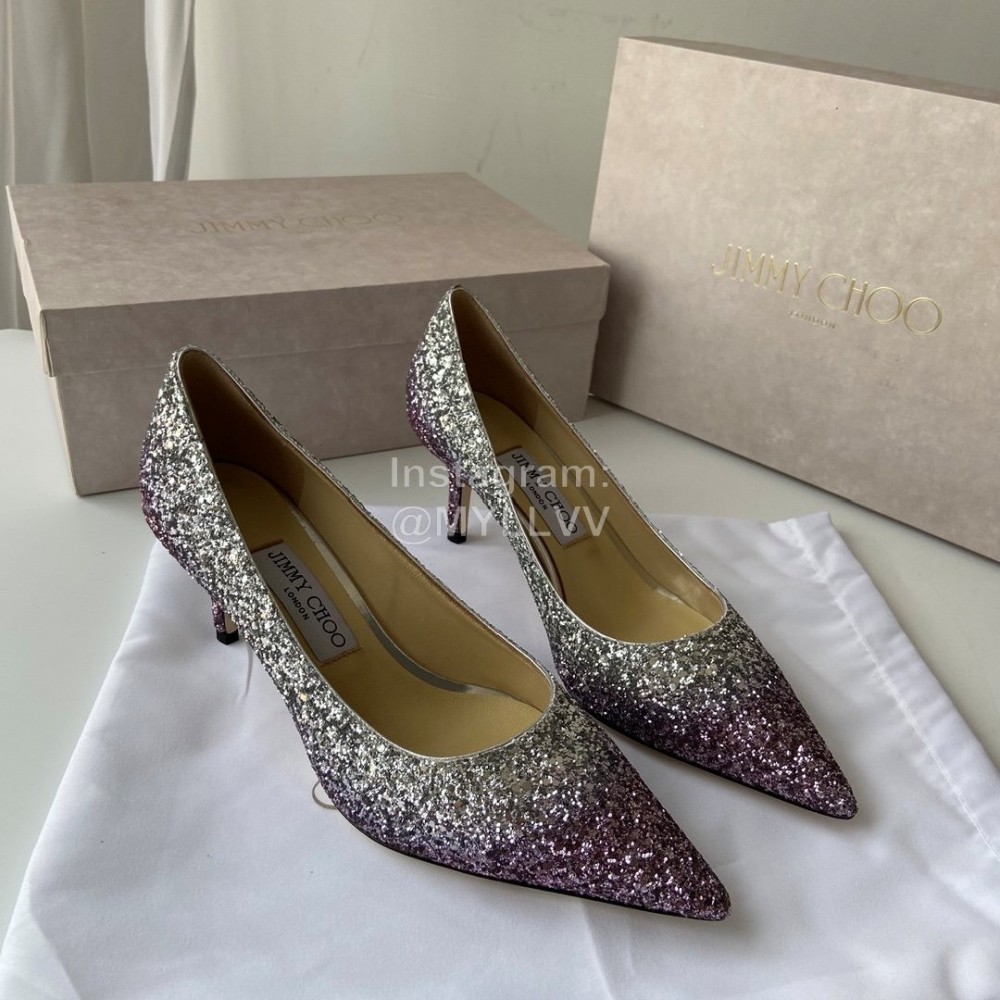 Jimmy Choo Fashion Purple Blingbling Pointed High Heels For Women 