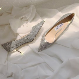 Jimmy Choo Fashion Blingbling Sheepskin Pointed High Heels For Women Silver