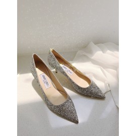 Jimmy Choo Fashion Blingbling Sheepskin Pointed High Heels For Women Silver
