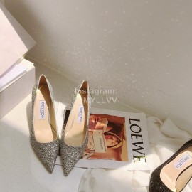 Jimmy Choo Fashion Blingbling Sheepskin Pointed High Heels For Women Silver