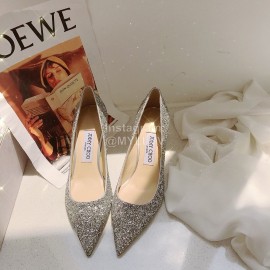 Jimmy Choo Fashion Blingbling Sheepskin Pointed High Heels For Women Silver