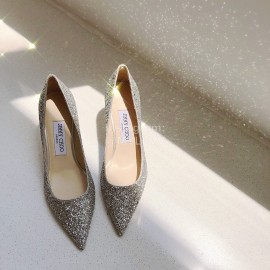 Jimmy Choo Fashion Blingbling Sheepskin Pointed High Heels For Women Silver