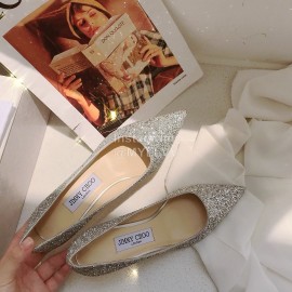 Jimmy Choo Fashion Blingbling Sheepskin Pointed High Heels For Women Silver