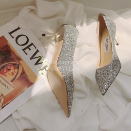 Jimmy Choo Fashion Blingbling Sheepskin Pointed High Heels For Women Silver