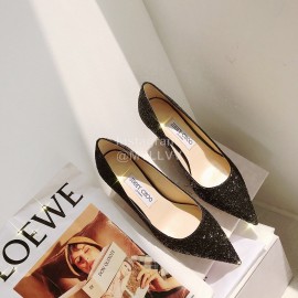 Jimmy Choo Fashion Blingbling Sheepskin Pointed High Heels For Women Black