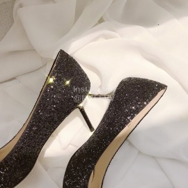 Jimmy Choo Fashion Blingbling Sheepskin Pointed High Heels For Women Black