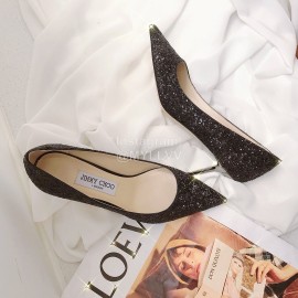 Jimmy Choo Fashion Blingbling Sheepskin Pointed High Heels For Women Black